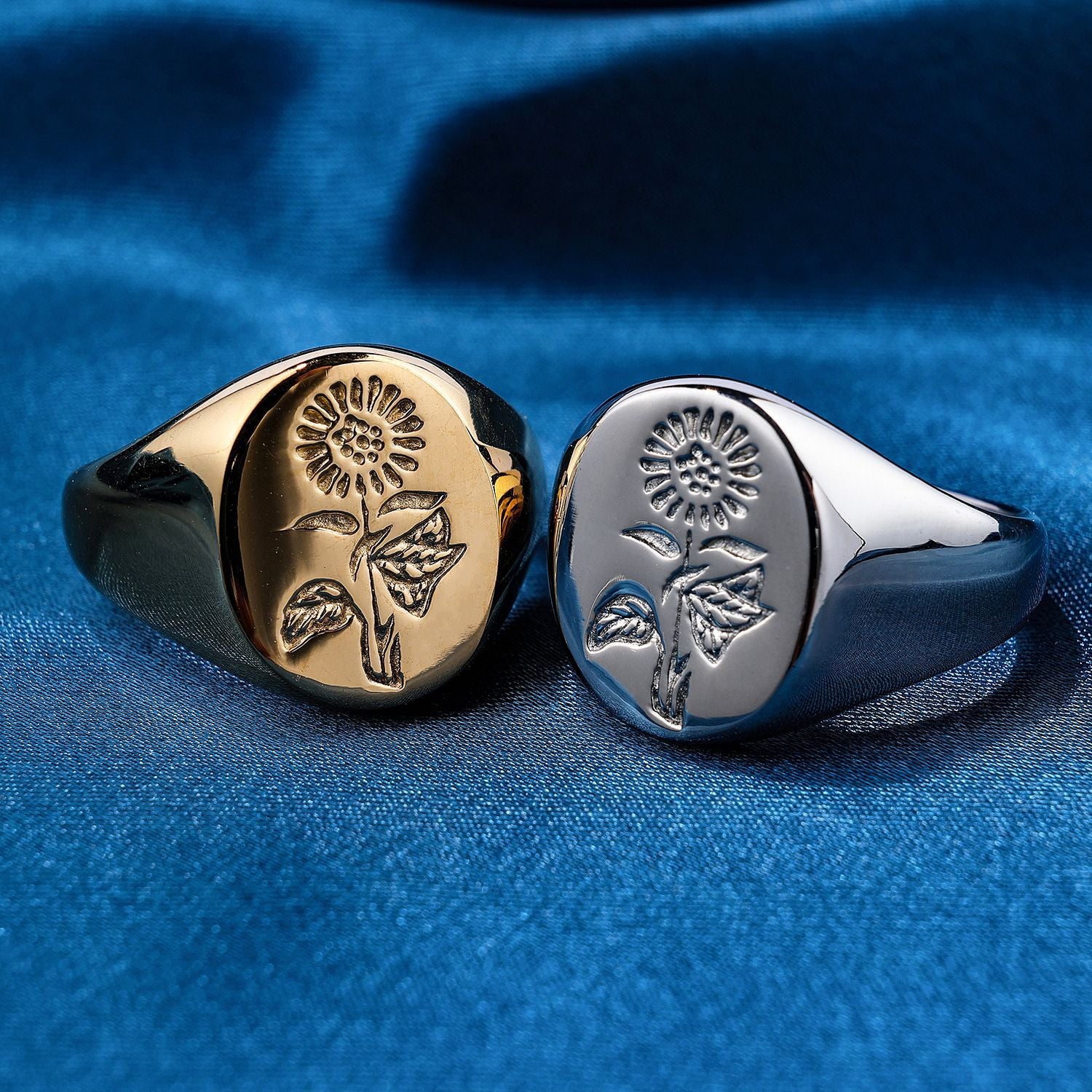 Wholesale Titanium Steel Sunflower Smooth Unisex Ring Stainless Steel ACC-RS-Moer002