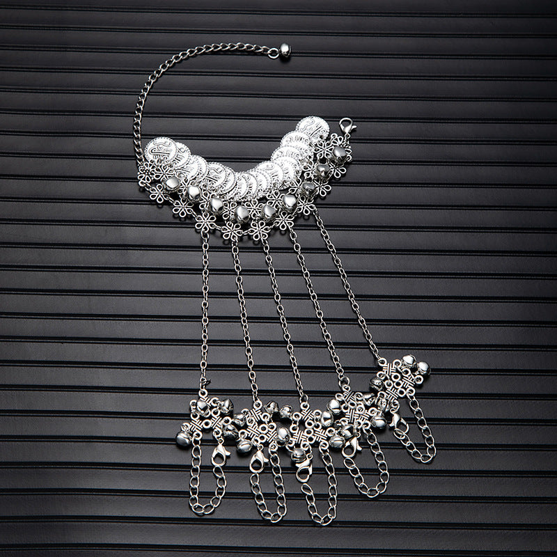 Wholesale Silver Tone Zi Xia Fairy Bell Bracelet Ring Set Classical Dance Ancient Style Chic Jewelry Accessory Gift