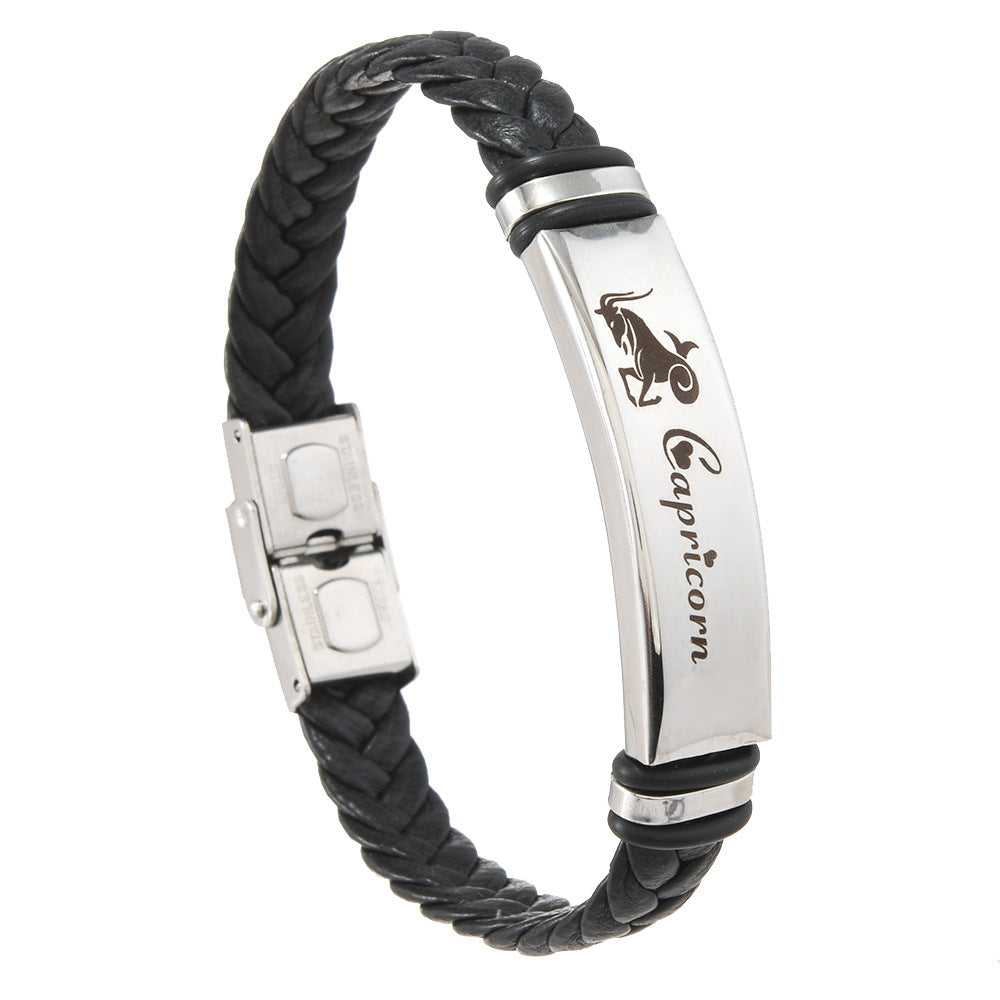 Wholesale  12 Constellation Bracelet Stainless Steel Leather Bracelet Jewelry
