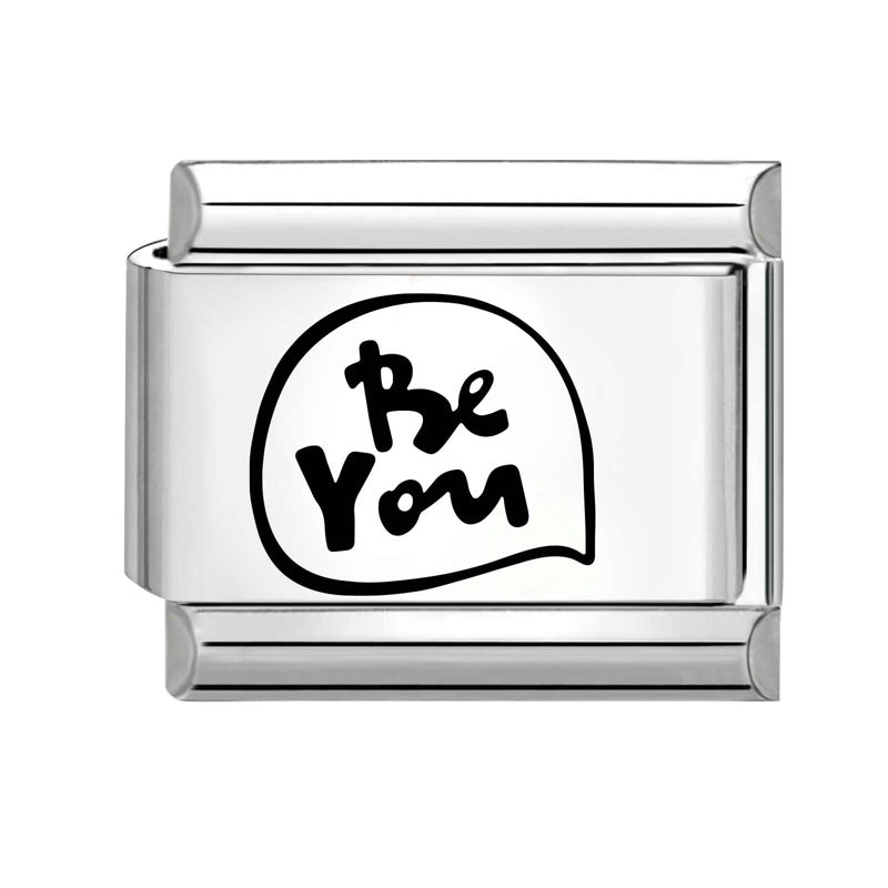 Wholesale Italian Charm Bracelet 9mm DIY Splicing Black and White Lettering Stainless Steel Composable Bracelet