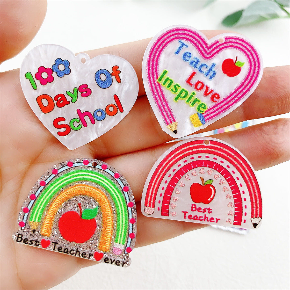 Wholesale 10pcs Acrylic Printing Color Pencil Books School Season Series Pendant