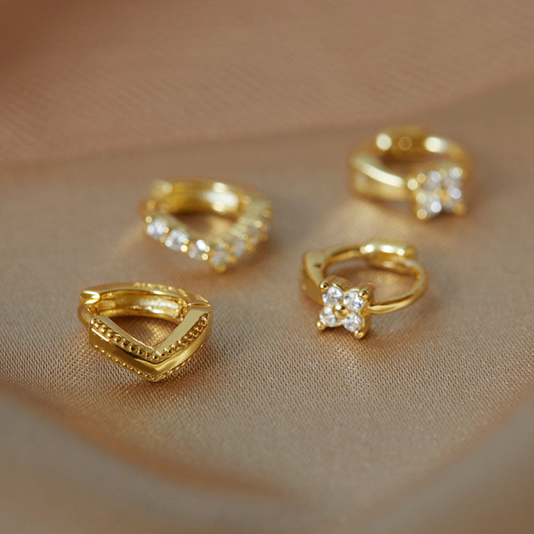 Wholesale Korean Style Gold Plated Copper Mini Diamond Earrings Women Light Luxury