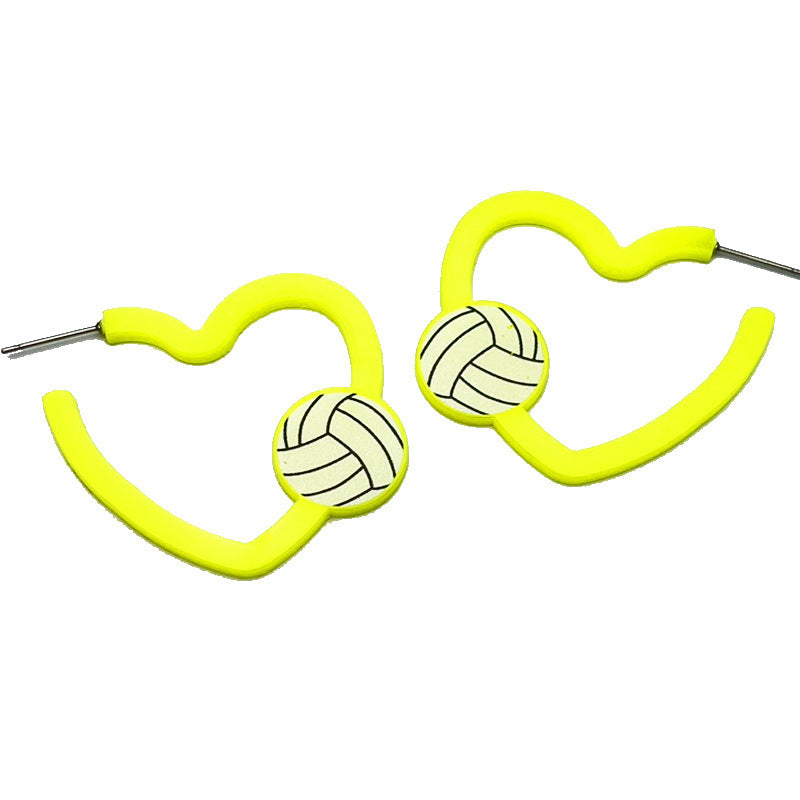 Wholesale 2pairs/pack Sports Colorful C-shaped Earrings Retro Fluorescent Color Rugby Football Volleyball Basketball Acrylic Earrings ACC-ES-HY117