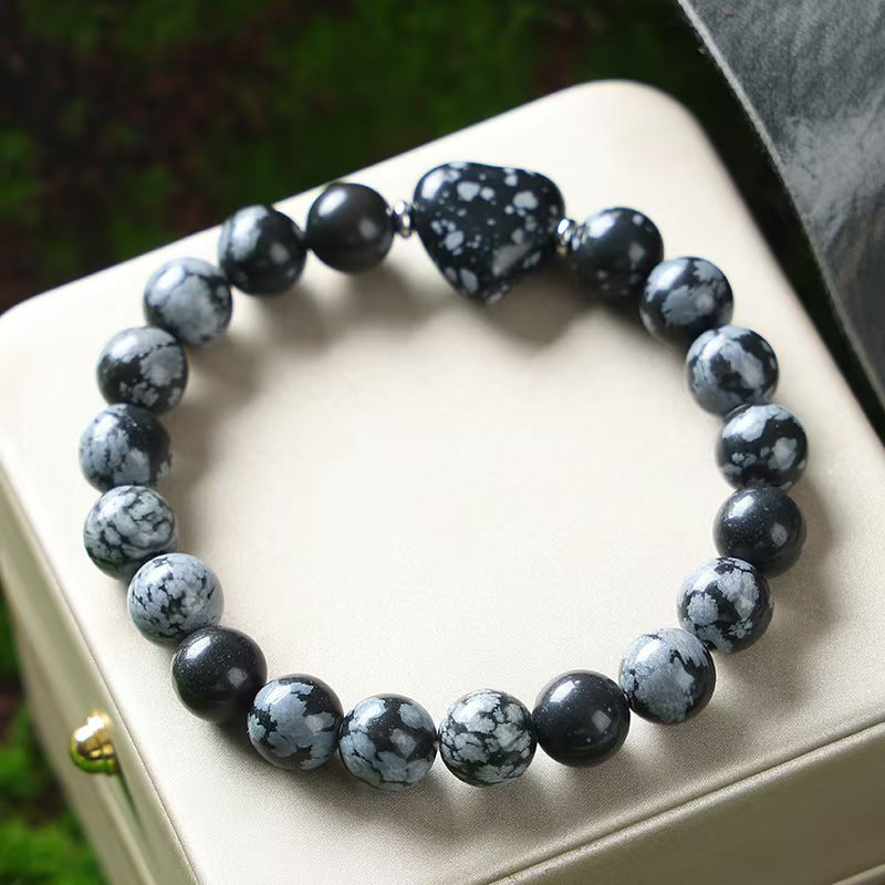 Wholesale Trendy Natural Stone Heart Shaped Bracelet Tiger Eye Amethyst Lapis Lazuli Obsidian Beaded Unisex Gift