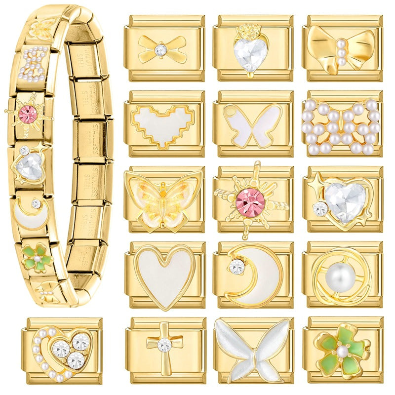 Wholesale Italian Beaded Bracelet 9mm DIY Splicing Removable Butterfly Pearl Stainless Steel Combinable Bracelet