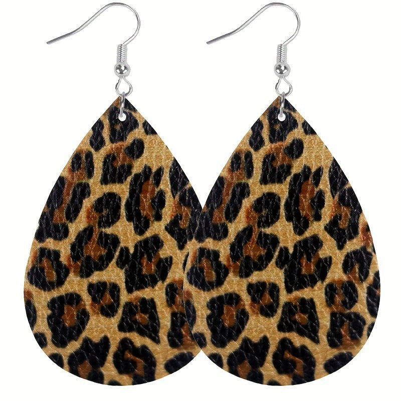 Wholesale Leopard Print Cow Pattern Women's Leather Earrings