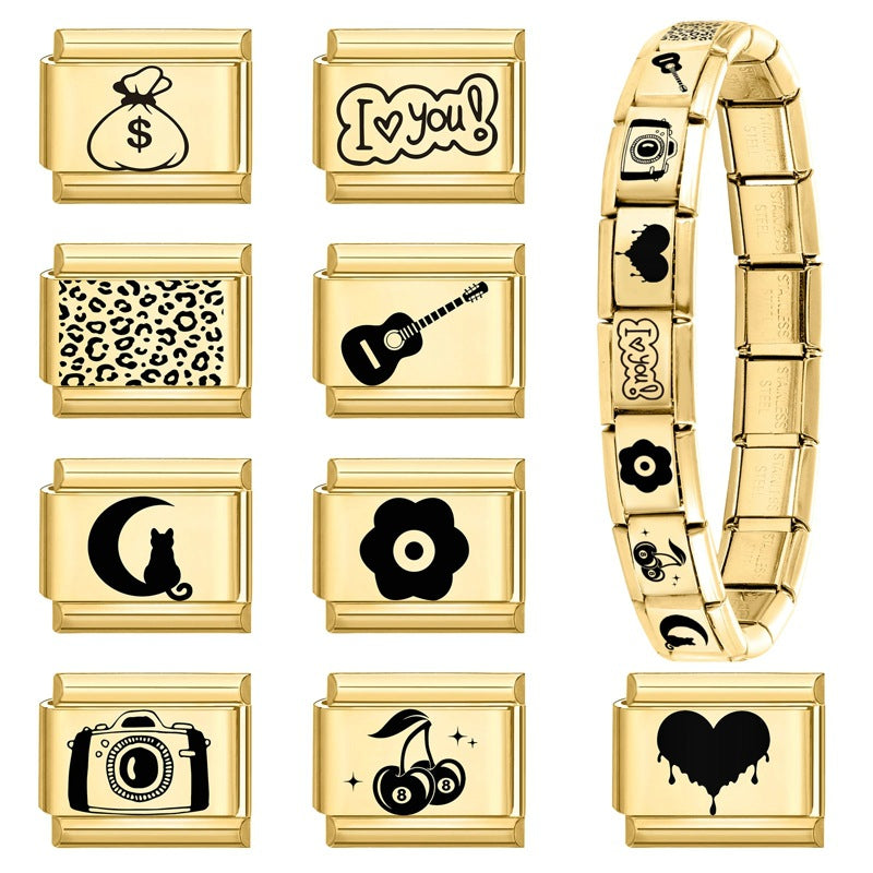 Wholesale Italian Charm Bracelet 9mm DIY Splicing Creative Pattern Stainless Steel Composable Bracelet