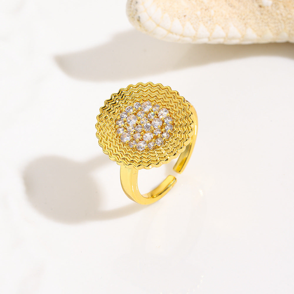 Wholesale 18k gold zircon round adjustable ring