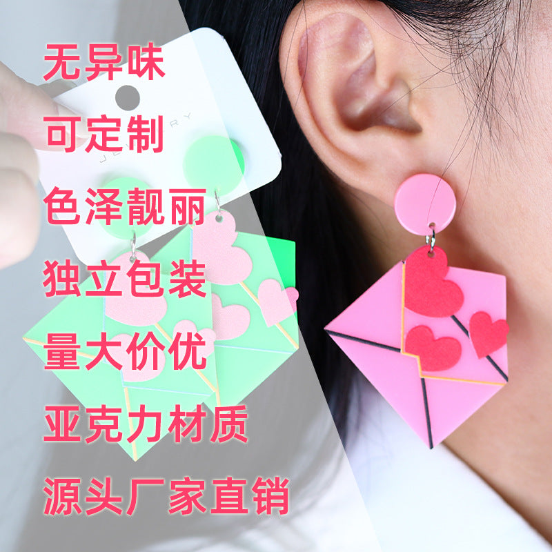 Wholesale Acrylic Valentine' s Day Heart Envelope Earrings