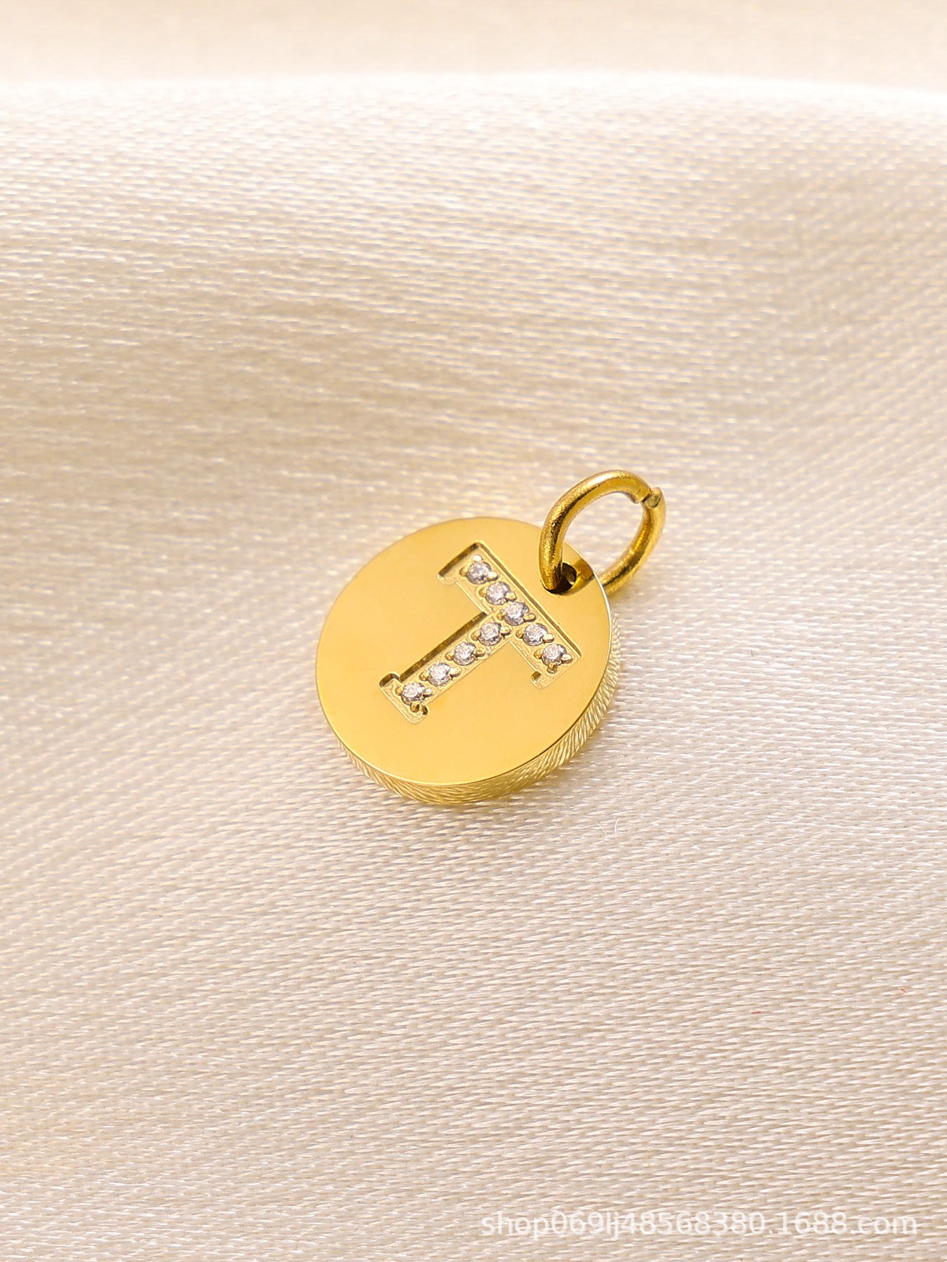 Wholesale  14K Round Brand Diamond Letter  Stainless Steel Pendant