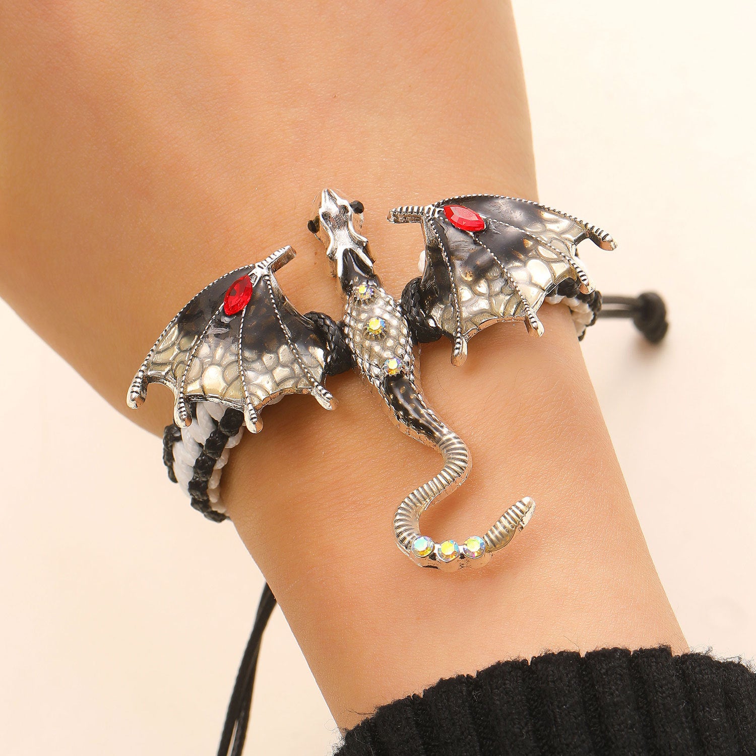 Wholesale Zinc Alloy Enamel Dragon Braided Bracelet,  Men' s Ancient Silver Fashion Jewelry Accessory