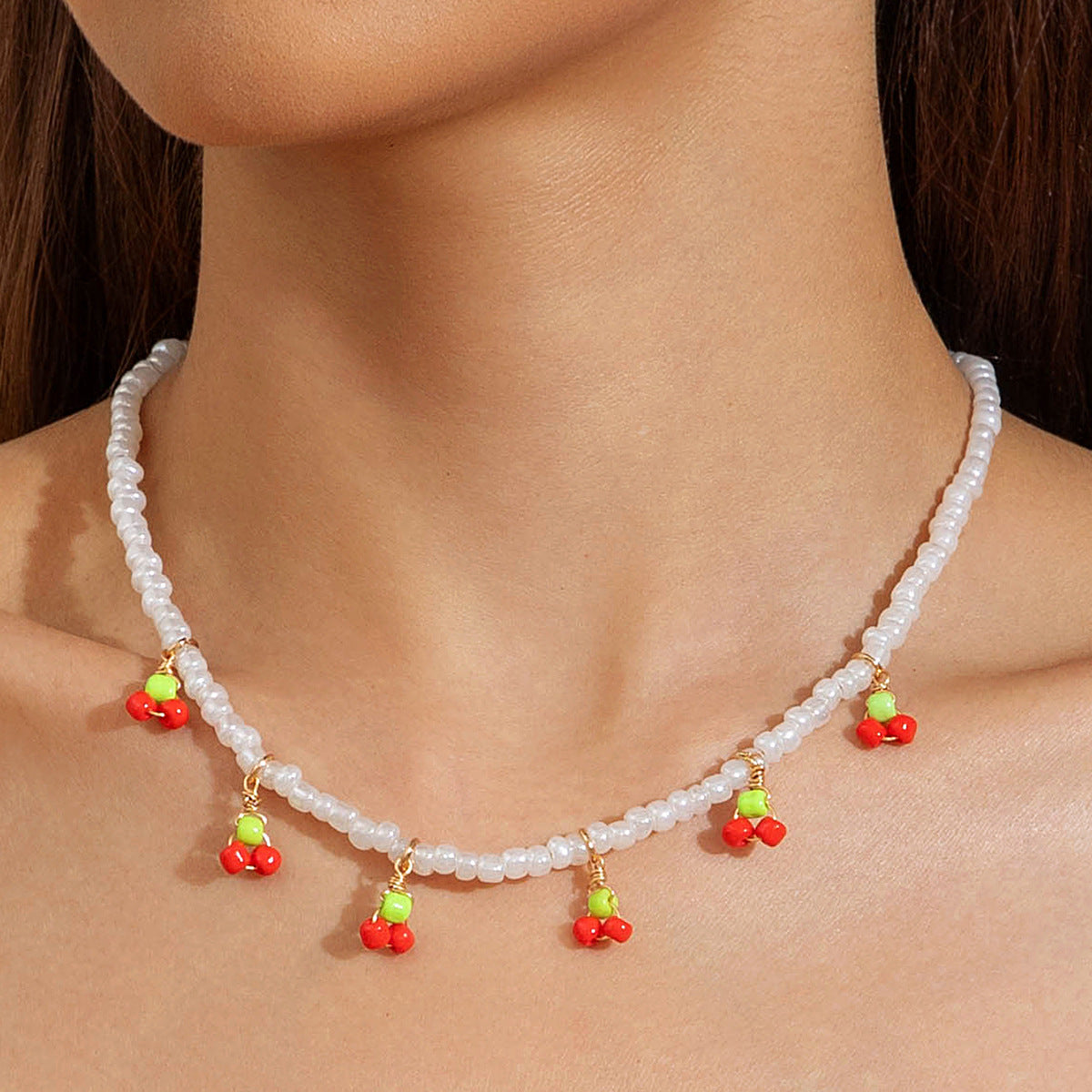 Wholesale Cherry Pendant Necklace Multi-layered Beaded Cute Necklace