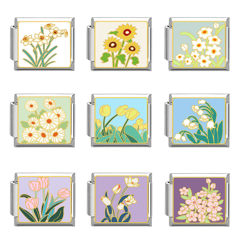 Wholesale Italian Modular Bracelet 9mm DIY Splicing Removable Stainless Steel Flower Combinable Bracelet