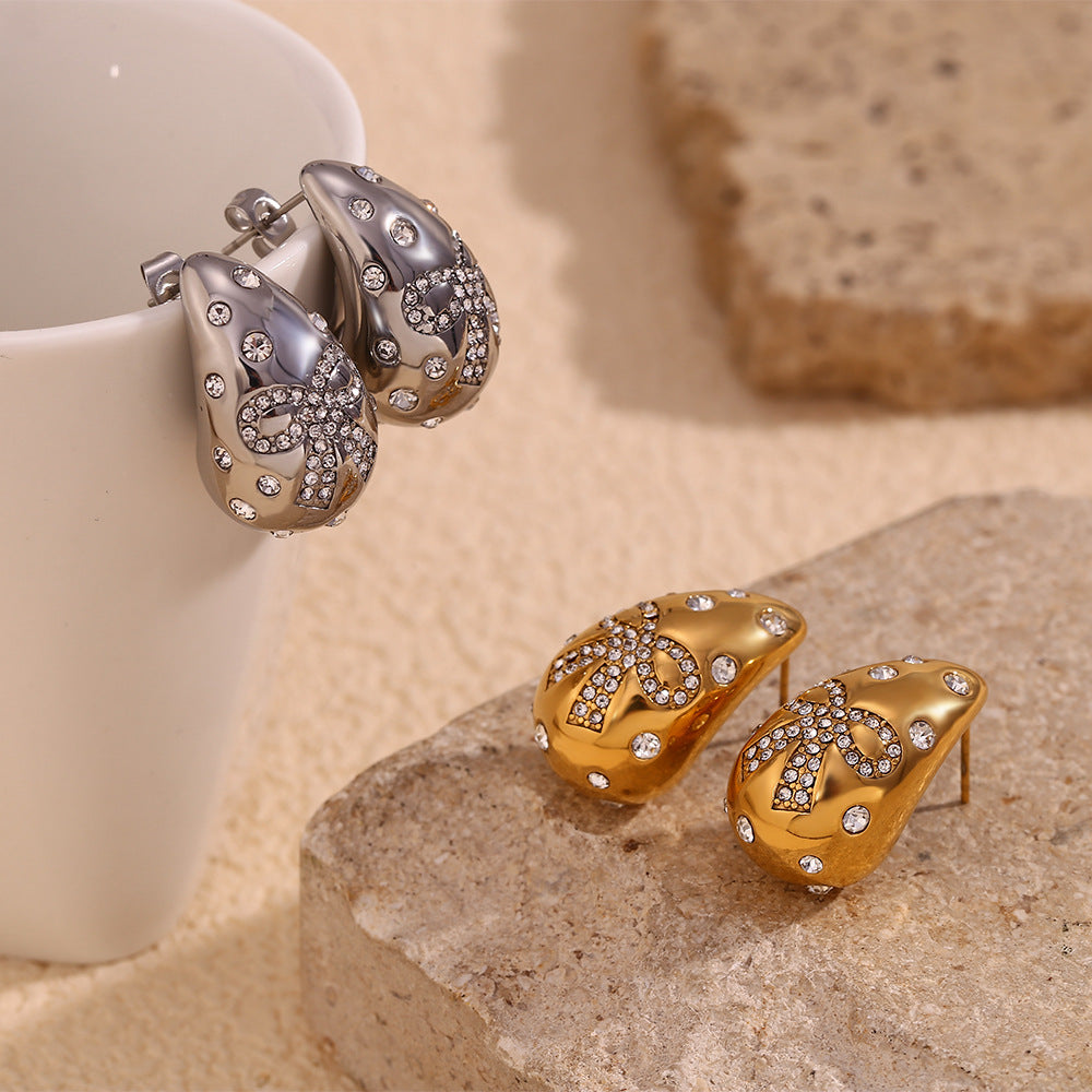 Wholesale Stainless Steel Earrings 18K Gold Plated Earrings Water Drop Diamond Butterfly Earrings ACC-ES-MengJia001