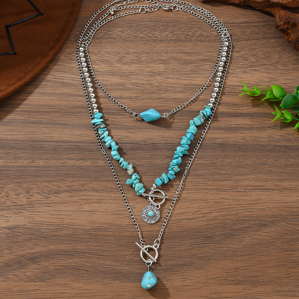 Wholesale Retro Imitation Turquoise Bull Head Beaded Necklace Western Cowboy Style Jewelry Accessory