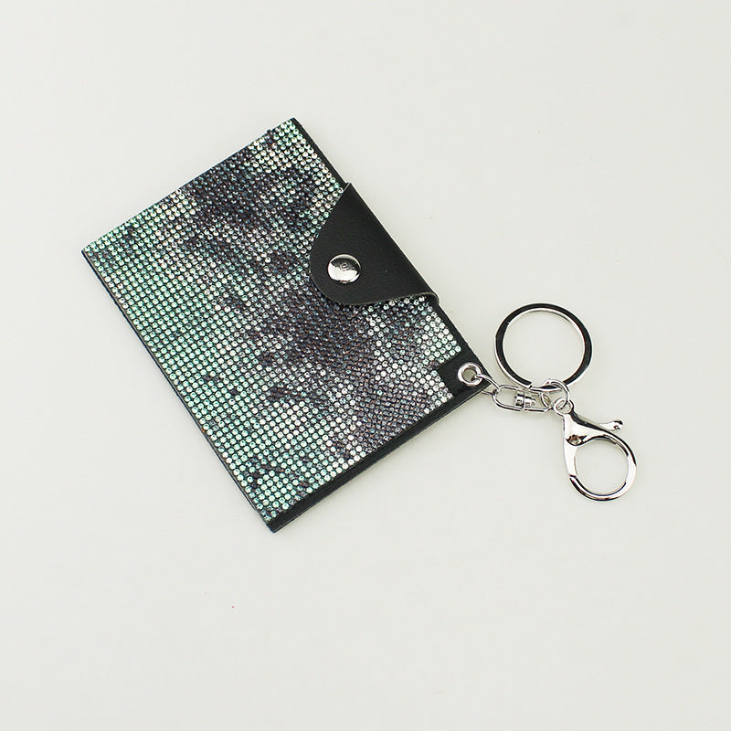 Wholesale PU small card holder rhinestone keychain