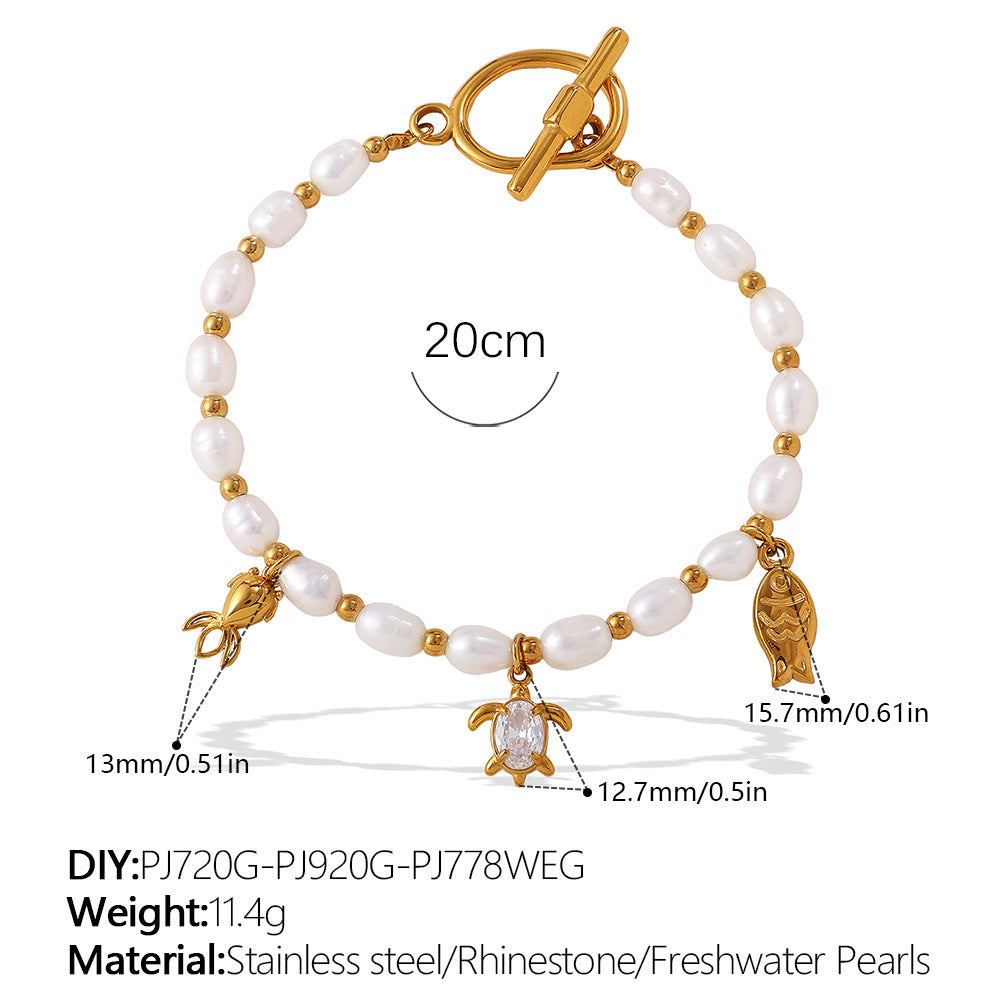 Wholesale  Fashion Creative Ocean Theme Freshwater Pearl DIY Dolphin Pendant Bracelet Plated with 18K Gold Niche Jewelry for Women
