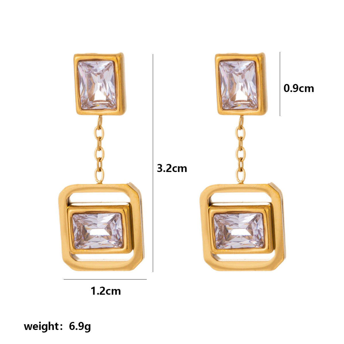 Wholesale Trendy Geometric Zircon Square Earrings Stainless Steel Electroplated for Women Boutique Resale