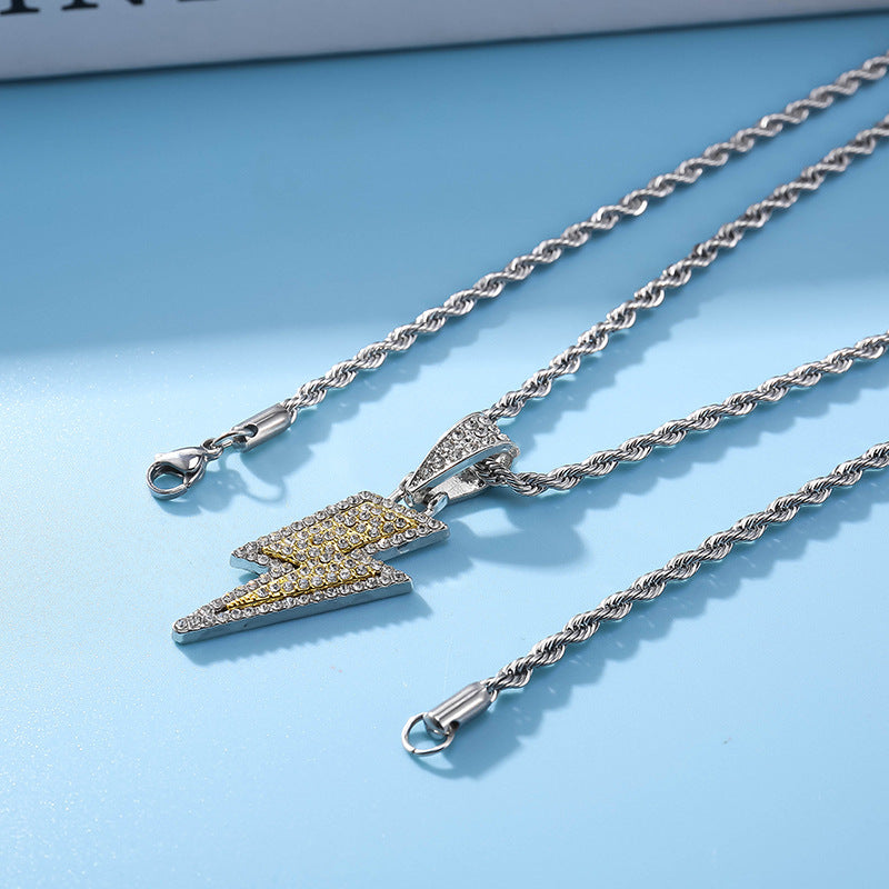 Wholesale Rhinestone Lightning Necklace Hip Hop Titanium Steel Pendant ACC-NE-BYJY010
