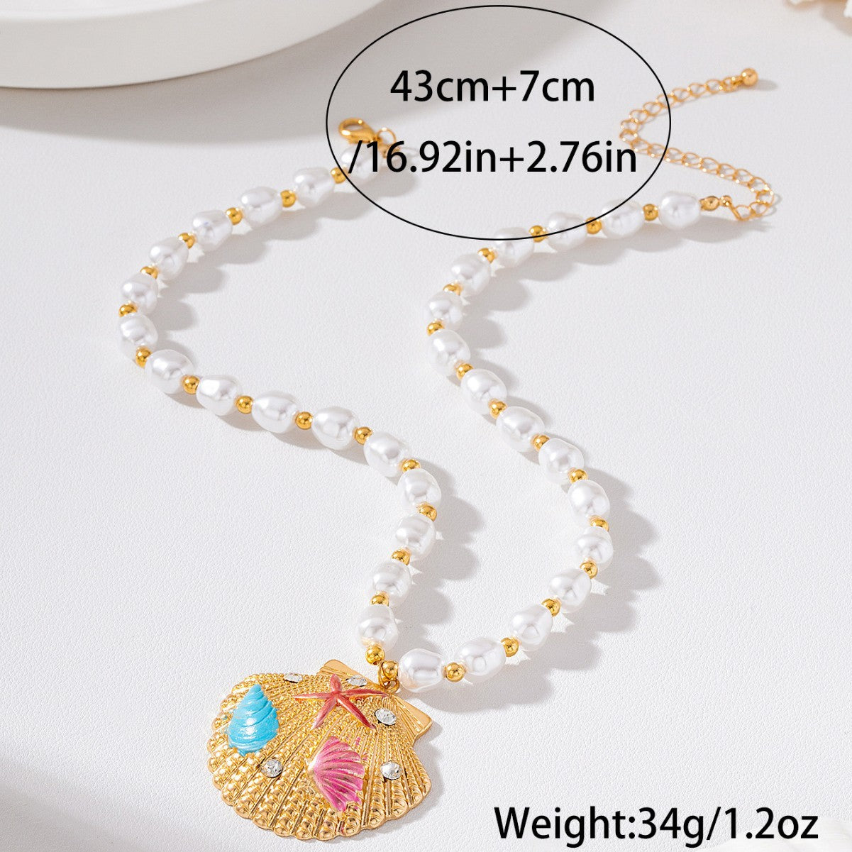 Wholesale Ocean Beach Style Imitation Pearl Necklace Colorful Starfish Scallop Pendant Fashion Jewelry Accessory For Resale