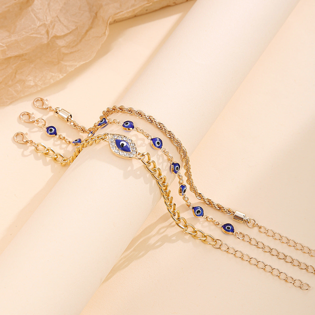 Wholesale Evil Eye Design Bracelet Set For Women Gold Iron 3 Piece Jewelry Accessory Chic Everyday Wear Gift