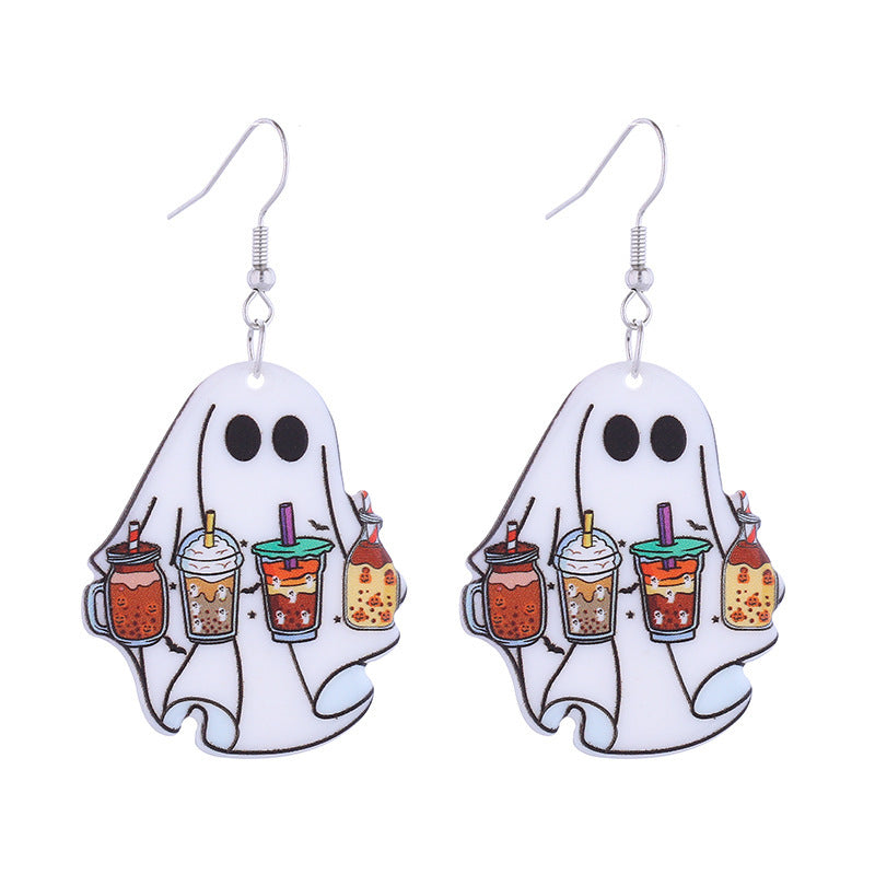 Wholesale Halloween Themed Earrings Funny Ghost Pumpkin Bat  Acrylic Earrings