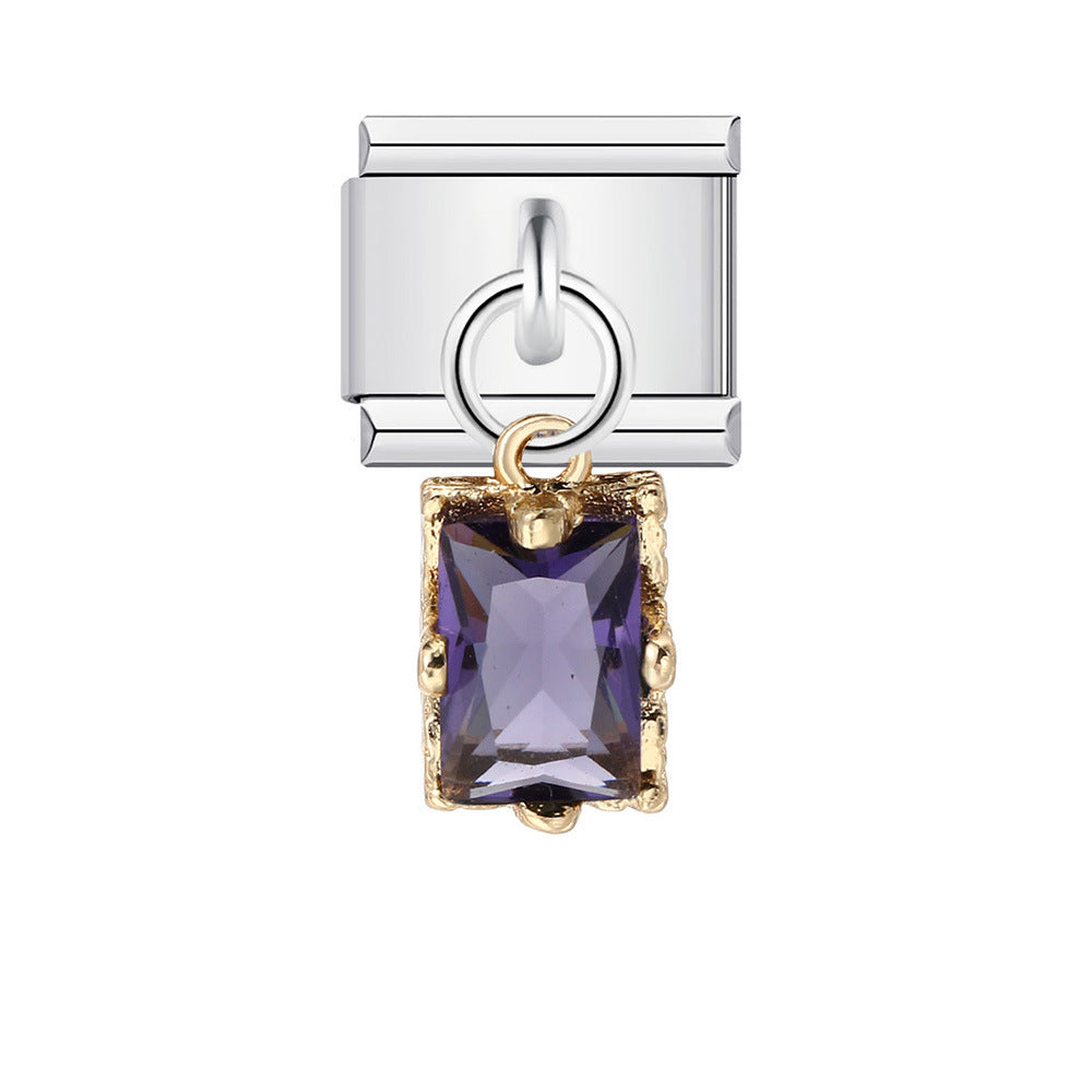 Wholesale Italian Module  Small Round Zircon Stainless Steel DIY Bracelet