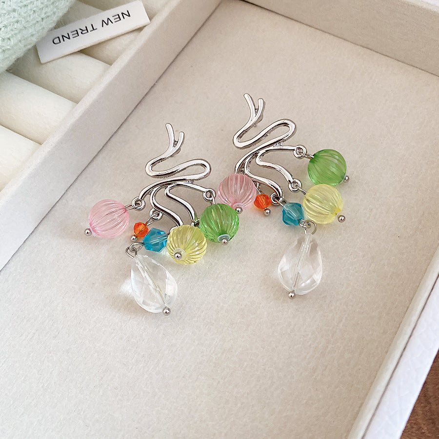 Wholesale Korean style dopamine-infused glass sweet tassel earrings