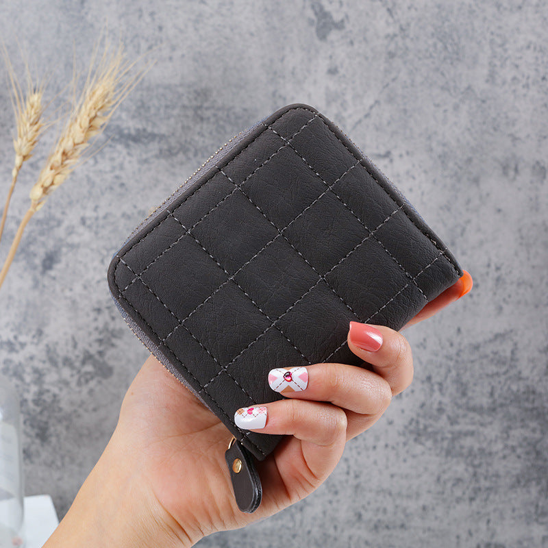 Wholesale Trendy Korean Style Women S Small Wallet White PU Leather ed Checkered Multi Card Slots Zip Buckle Cute Student Coin Purse Fashion Accessory