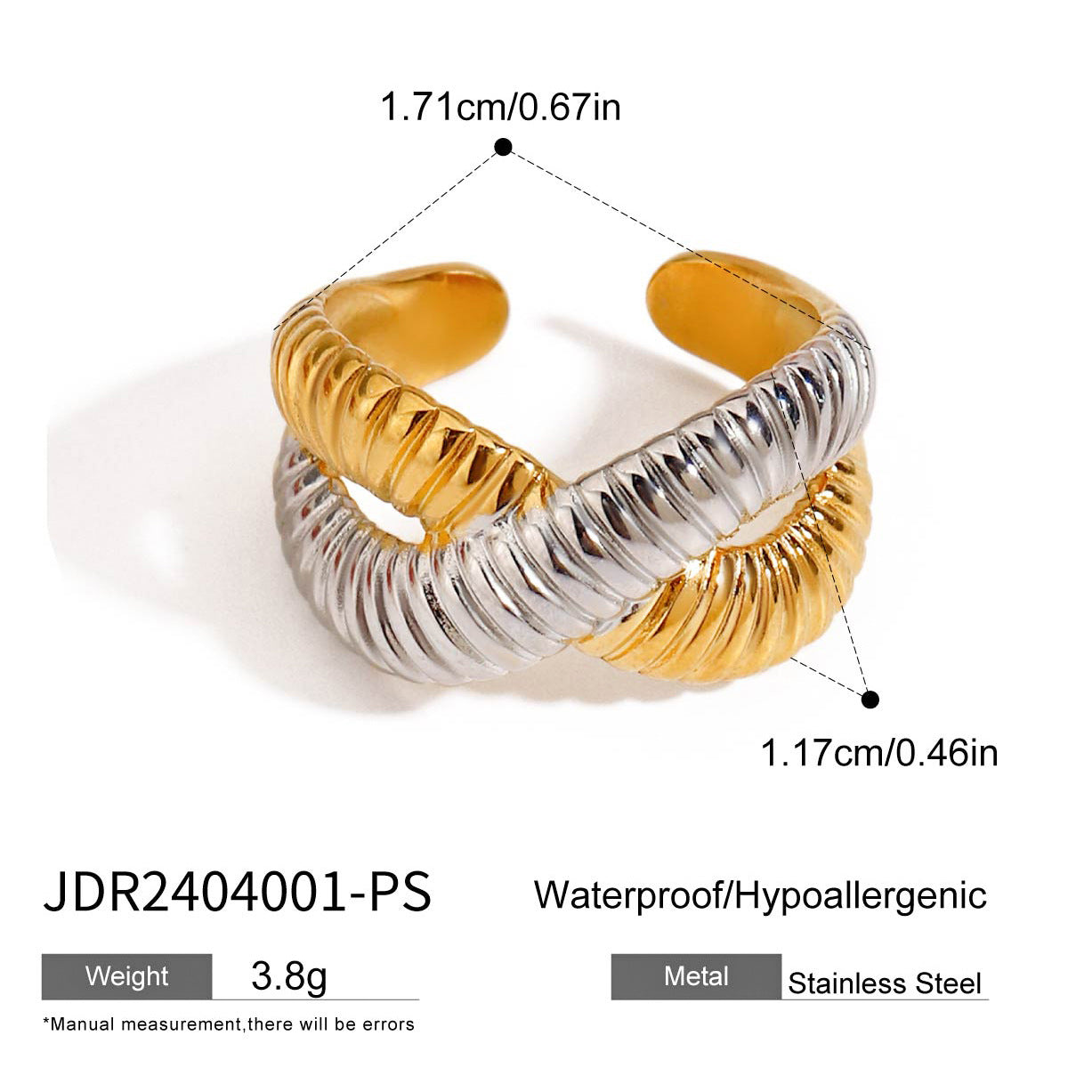 Wholesale 18K Gold Stainless Steel Gold and Silver Color Matching Cross Thread Open Ring