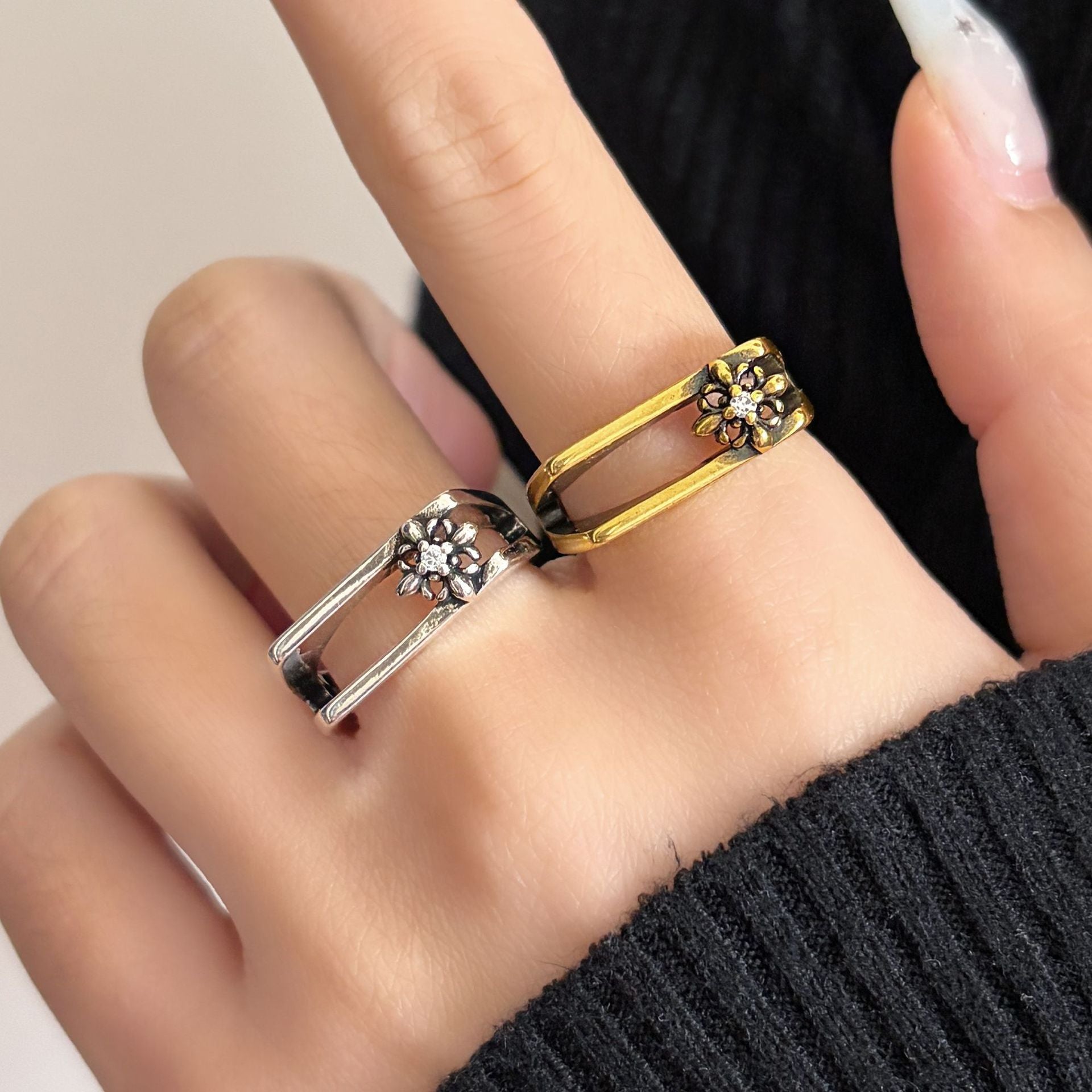 Wholesale Vintage Style Zircon Cross Ring - Copper Electroplated Adjustable,  Perfect for Everyday Wear or Resale