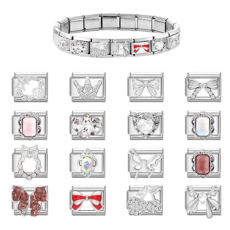 Wholesale Heart Bow Crystal Cherry Stainless Steel DIY Bracelet Charms Jewelry Accessory for Resale