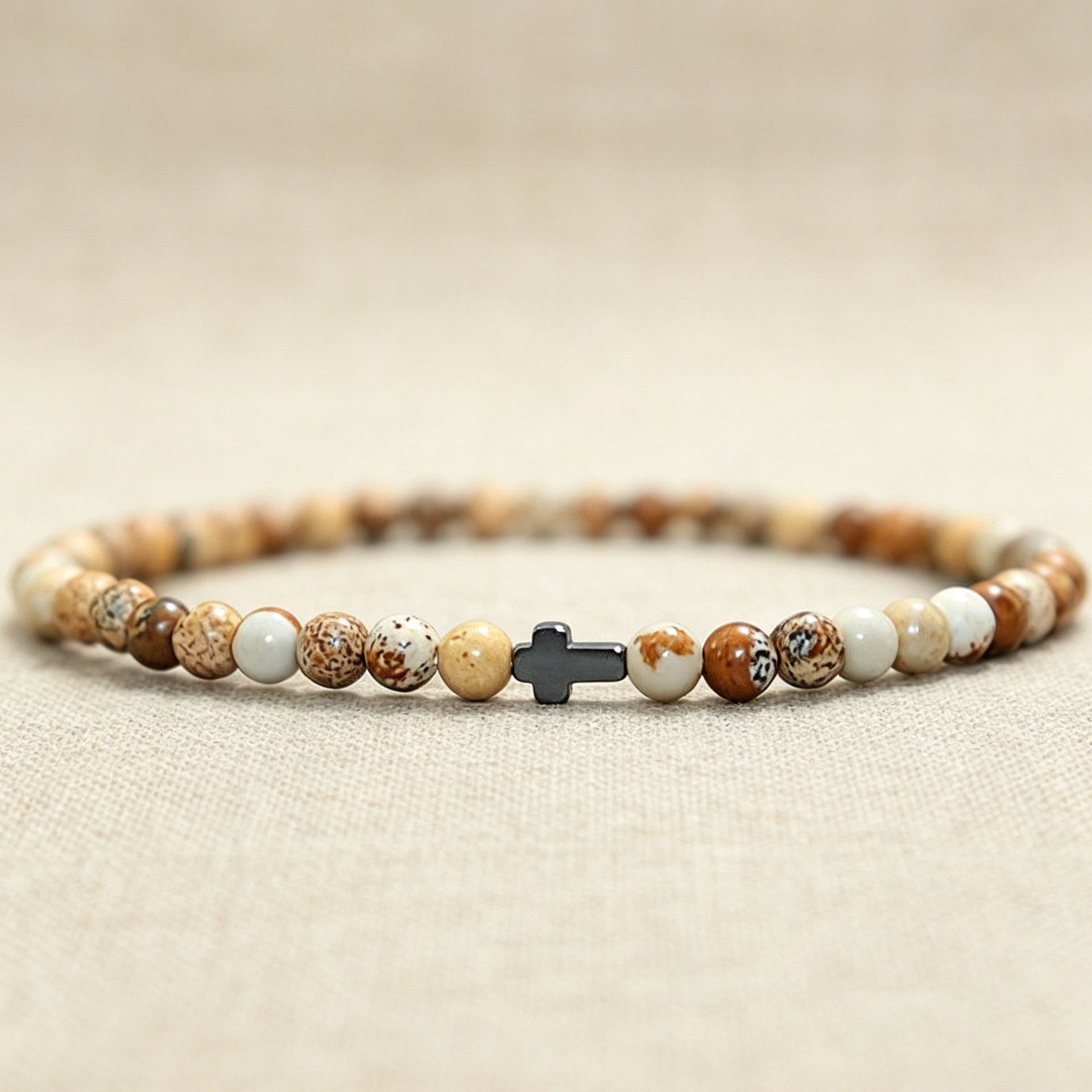Wholesale Nordic Style Natural Stone Bracelet with Cross Pendant,  Handmade Beaded Jewelry Accessory