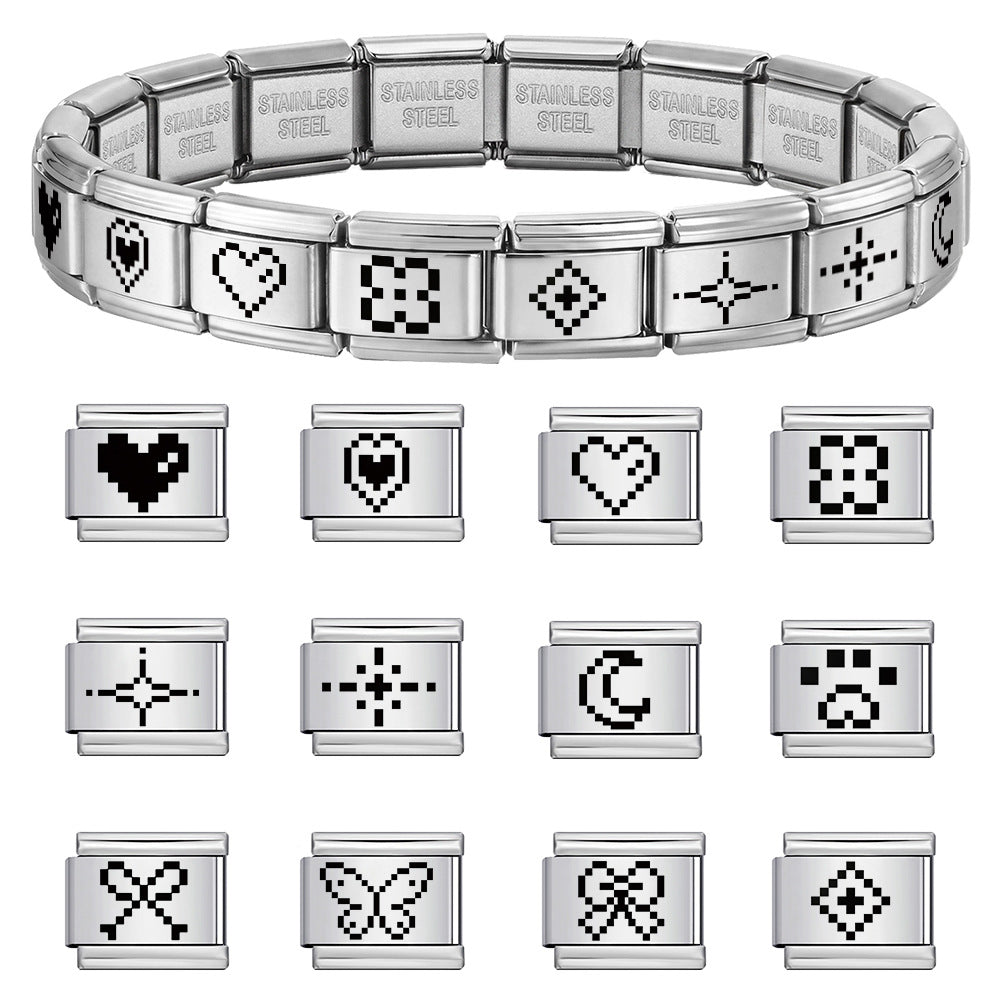 Wholesale Laser Engraved Bow Pattern Stainless Steel DIY Italian Module Bracelet Fashion Accessory