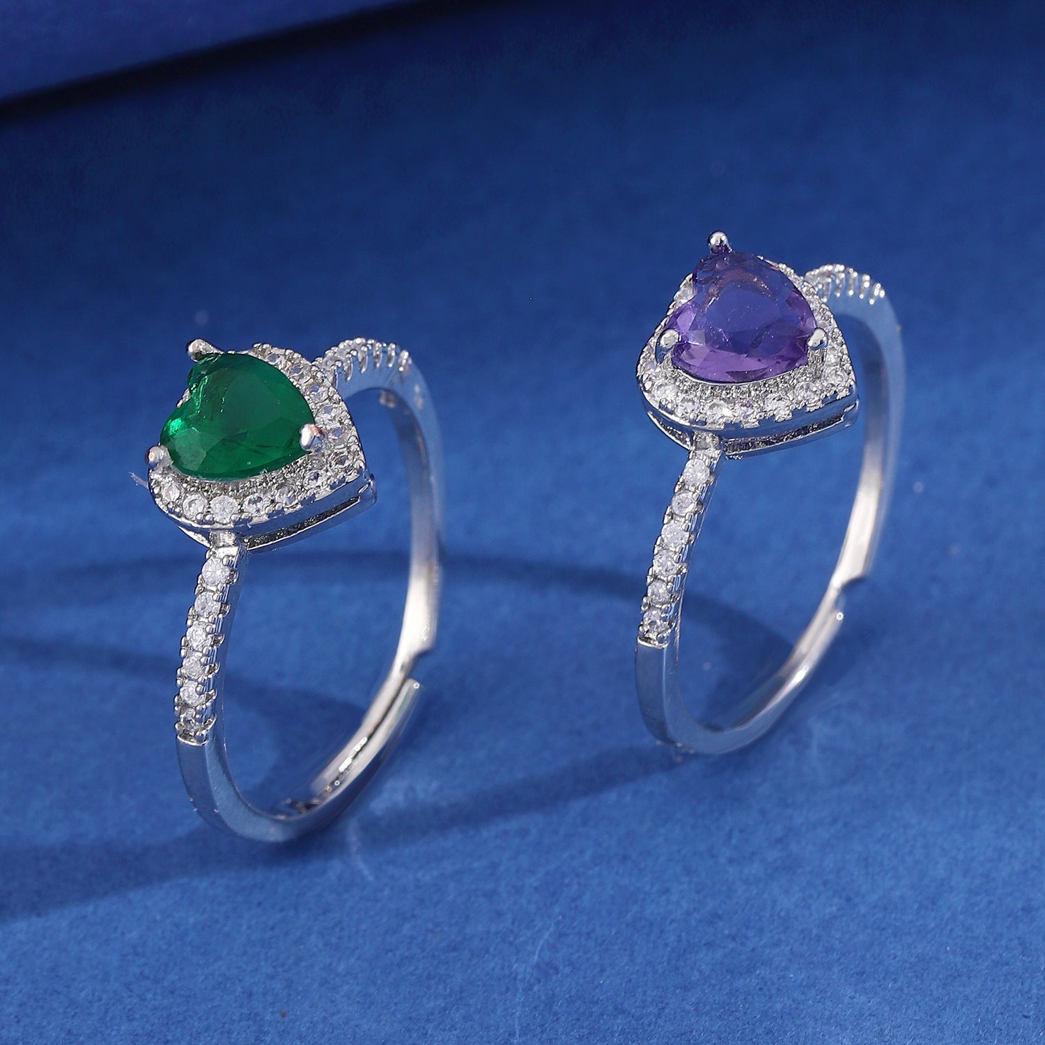 Wholesale Colorful Heart Zircon Adjustable Diamond Rings ACC-RS-MY007