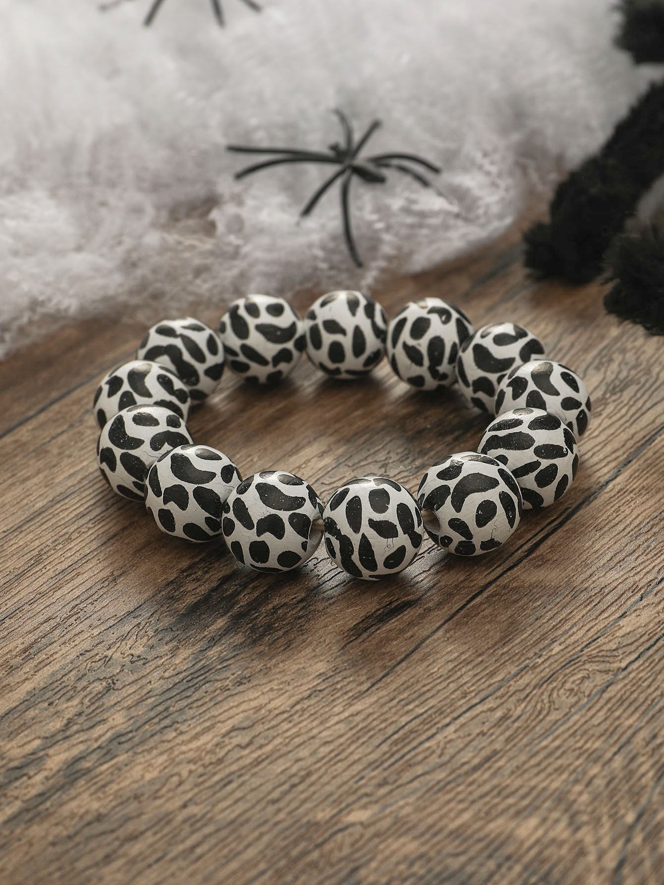 Wholesale Simple Five-pointed Star Polka Dot Printed Wood Beads Bracelet ACC-BT-JunJie014