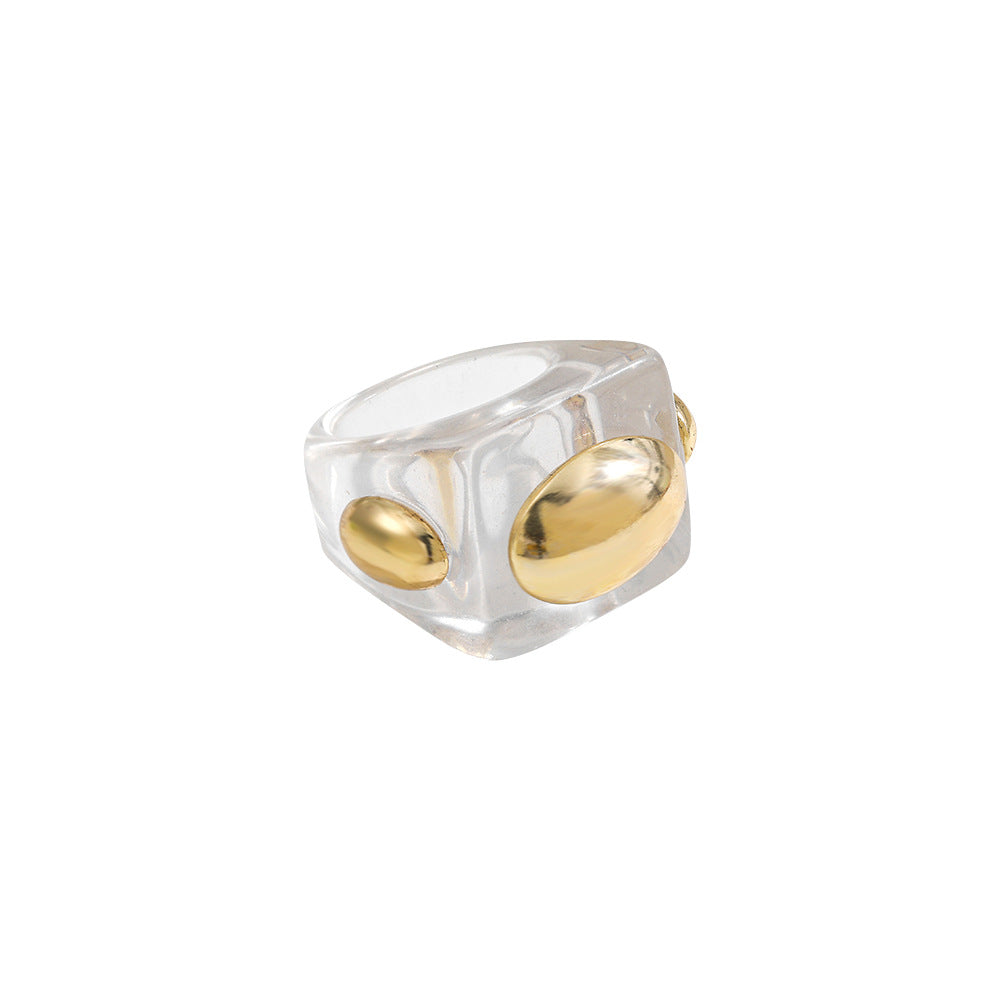 Wholesale resin ring golden diamond candy color geometric  ring