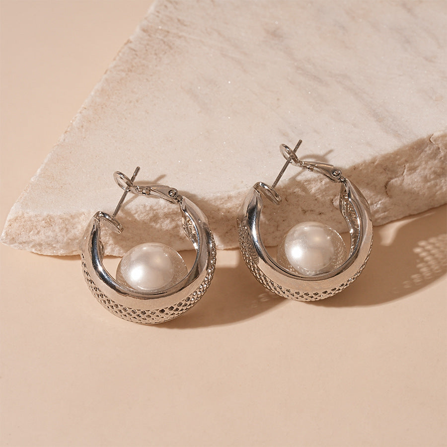 Wholesale  Circle  Beads Geometric Silver Needle Earrings