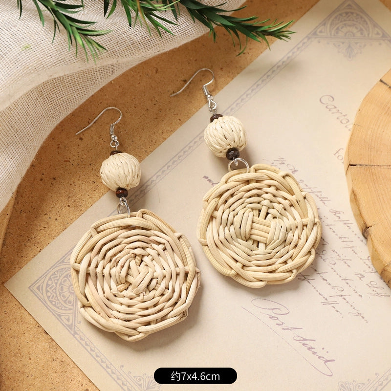 Wholesale Handmade Rattan Woven Bohemian Earrings