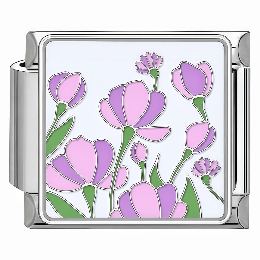Wholesale Titanium Steel Enamel Flower Pattern Italian Charm Bracelet,  DIY Bracelet for Jewelry Making,  Fashion Accessory