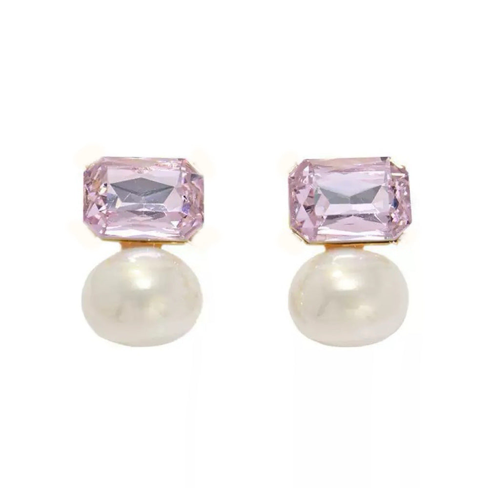 Wholesale Silver Needle  Zircon Large Pearl Earrings Retro Light Luxury Colorful  Earrings