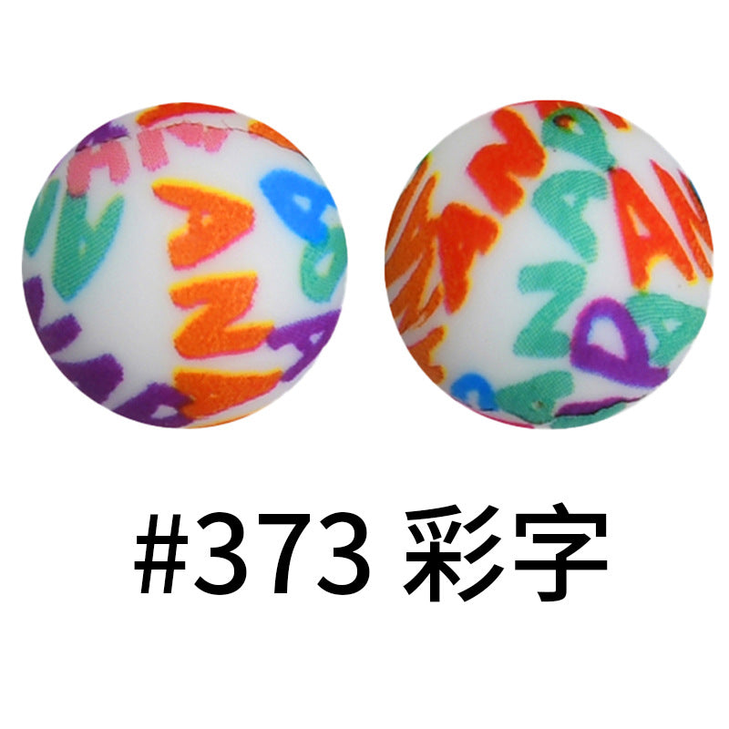 Wholesale 50pcs Western Style Leopard Skull Color Aztec Printed Silicone Balls Beads ACC-BDS-HeSheng003