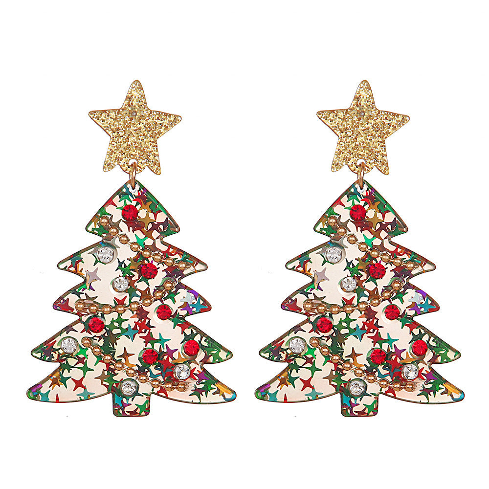 Wholesale Creative Acrylic Christmas Tree Diamond Bead Chain Christmas Earrings