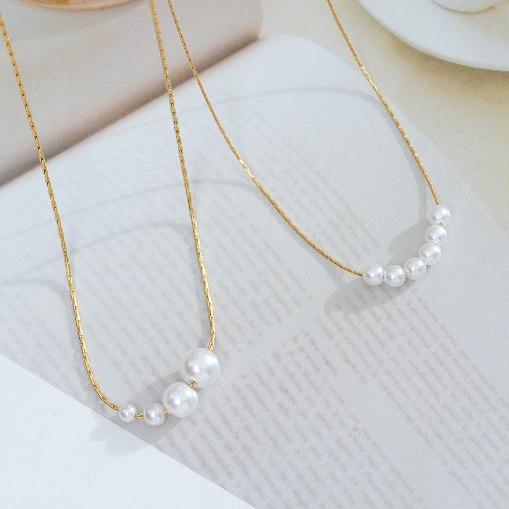 Wholesale Korean Simple Pearl Necklace Gold-Plated Titanium Steel Fashion Accessory for Boutique Resale