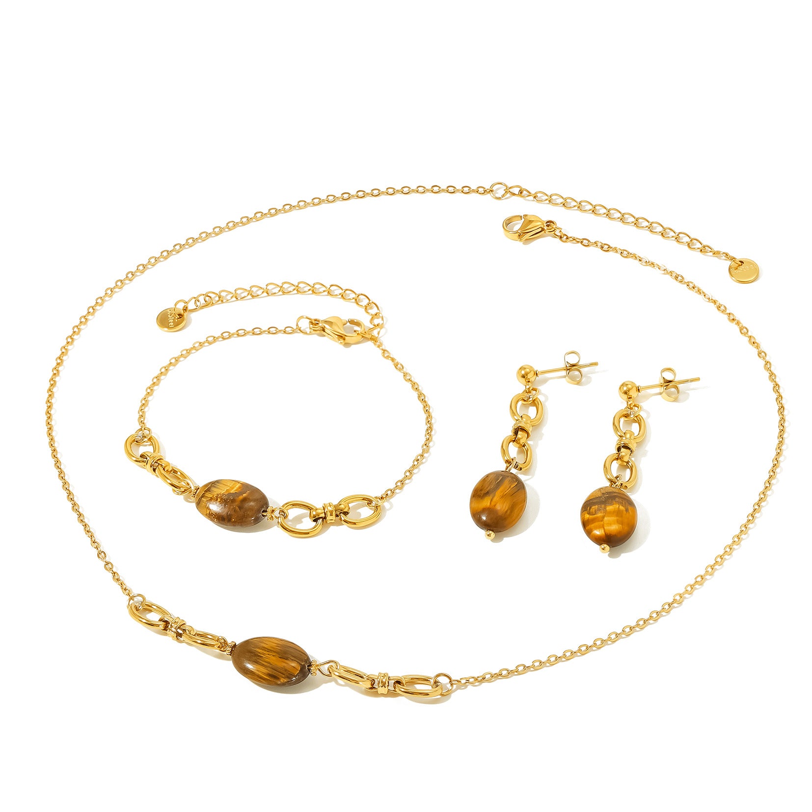 Wholesale Stainless steel natural stone gold-plated necklace earrings and bracelet set