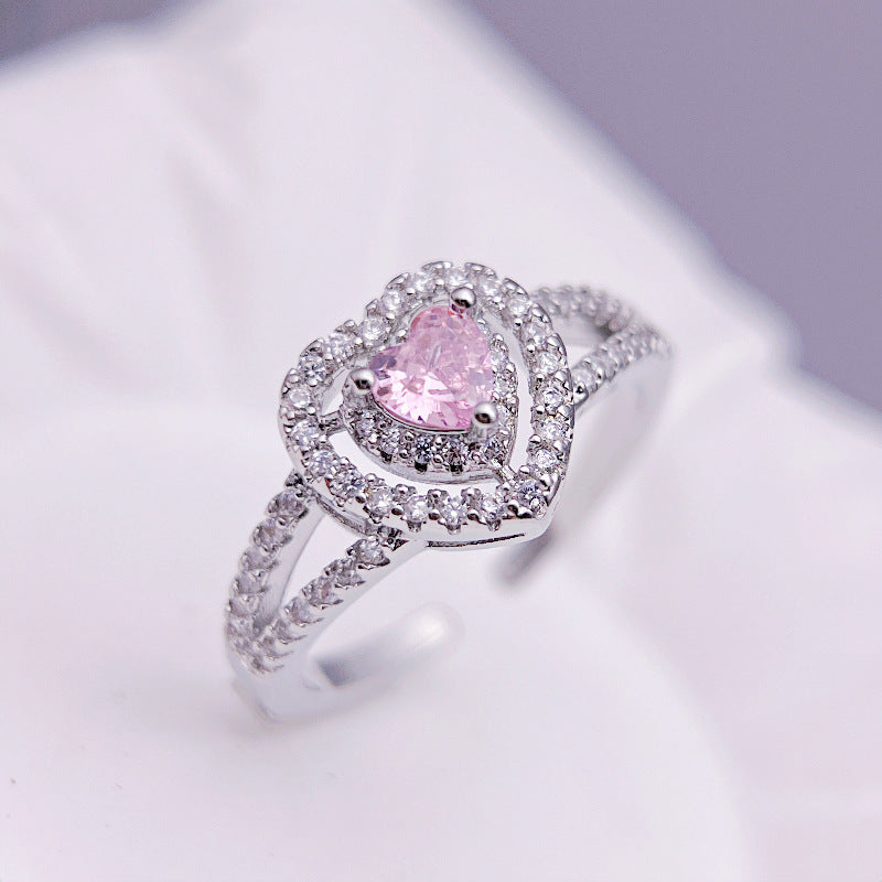 Wholesale Heart Shaped Pink Zirconia Rings ACC-RS-YXY036