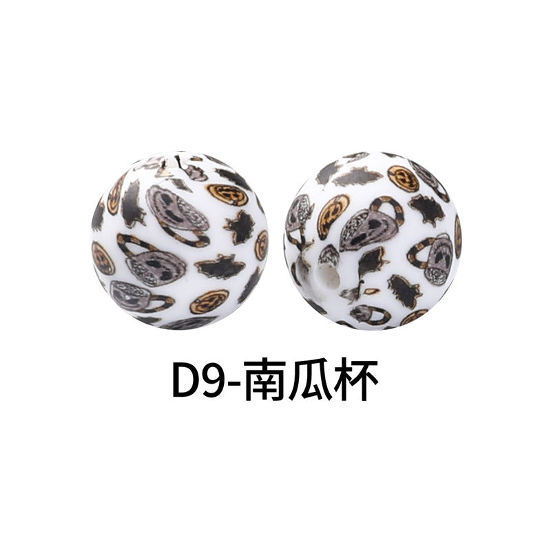 Wholesale 100pcs Western Style Aztec Denim Leopard Print 15mm Silicone Beads DIY Beading Accessories ACC-BDS-RongFa009