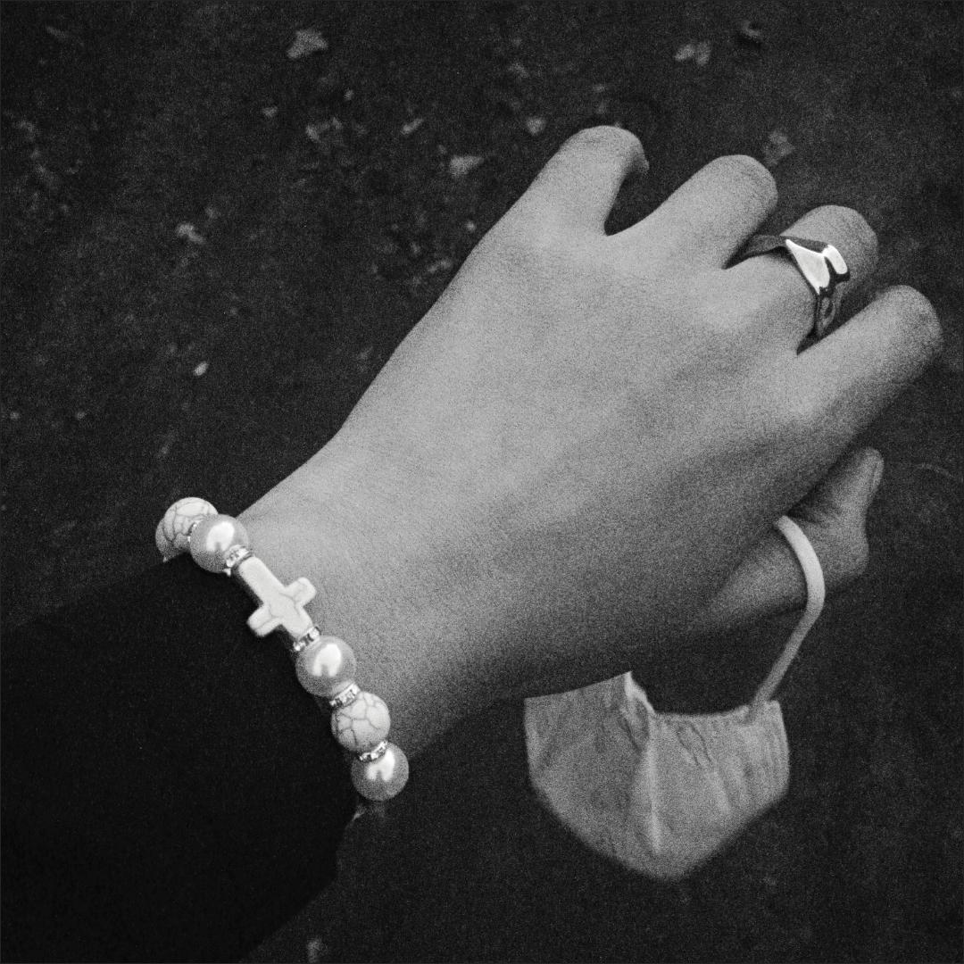 Wholesale Pearl Cross Turquoise Hand Decoration High Street Punk Bracelet ACC-BT-Chengz002