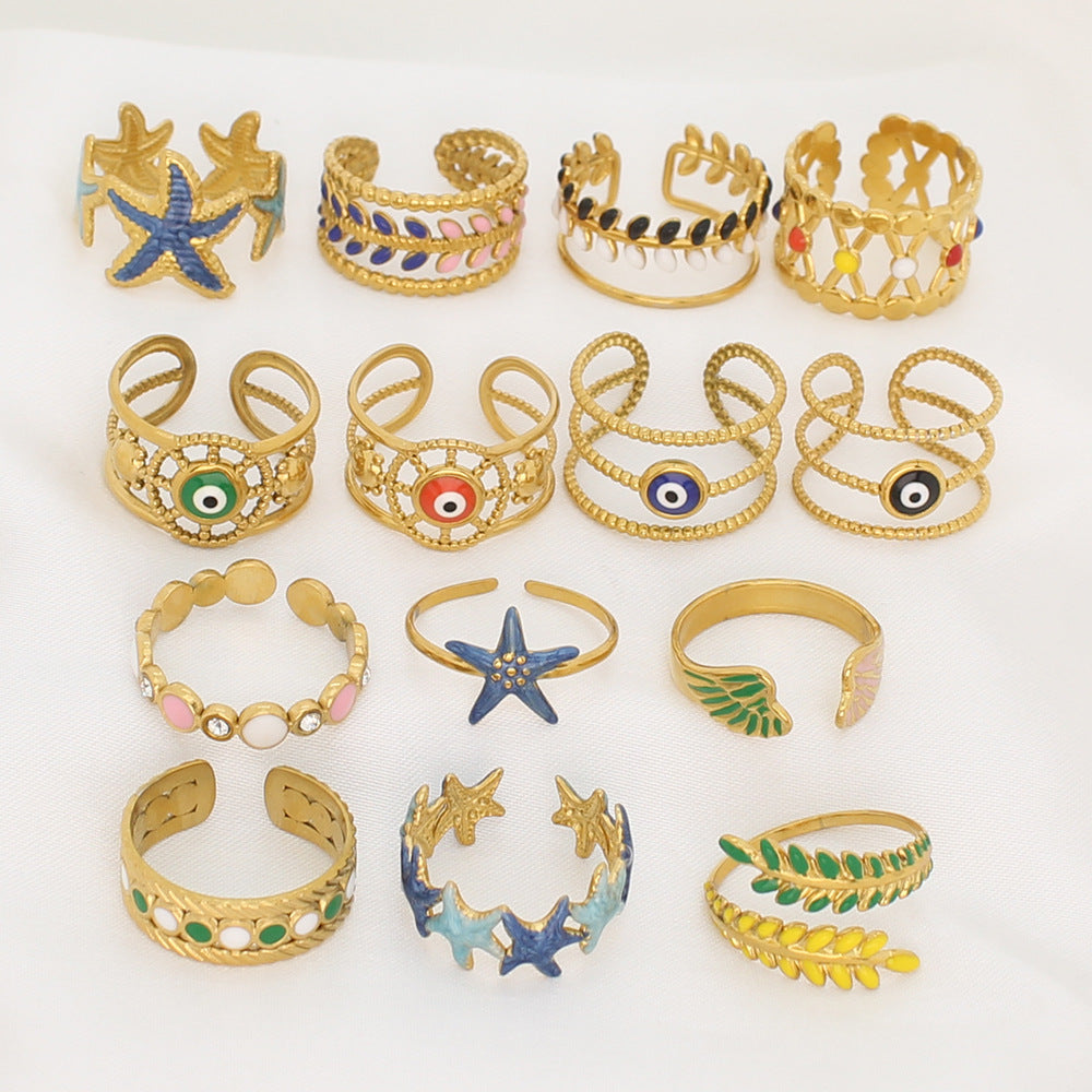 Wholesale Stainless Steel Electroplated Open Adjustable Ring with Starfish Design Women' s Fashion Accessory Gift