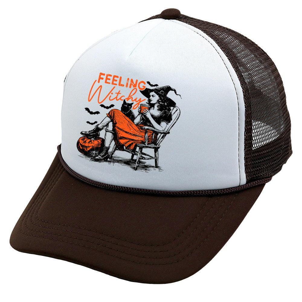 Wholesale Trucker Hat Halloween Pumpkin Witch Baseball Cap Printed Mesh Cap ACC-HT-HaiPu014